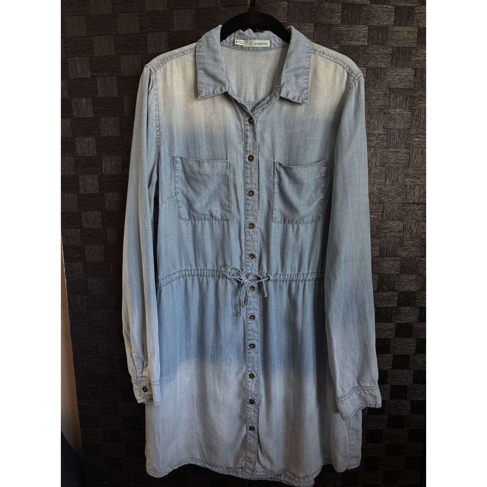 Maurices Shirt Dress Womens Medium Blue Lyocell Long Sleeve Drawstring Ombre